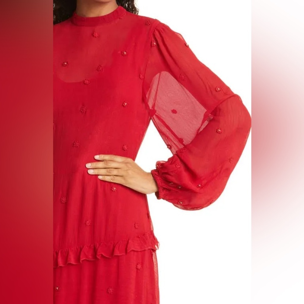 Farm Rio Red Ruffle Long Sleeve Maxi Dress - Picture 5 of 7